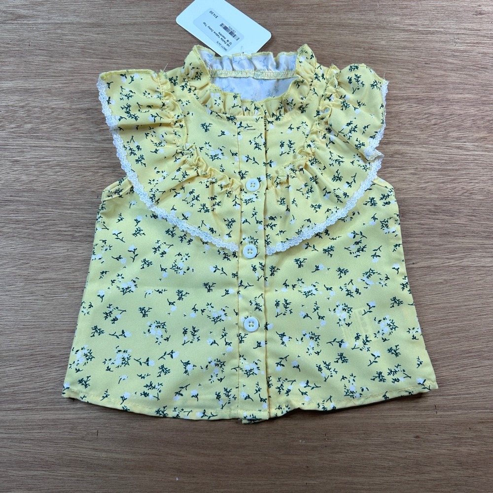 Petunia Pudding Daisy Top Baby Girl 12-18M Yellow Floral Ruffle Lace Button Up